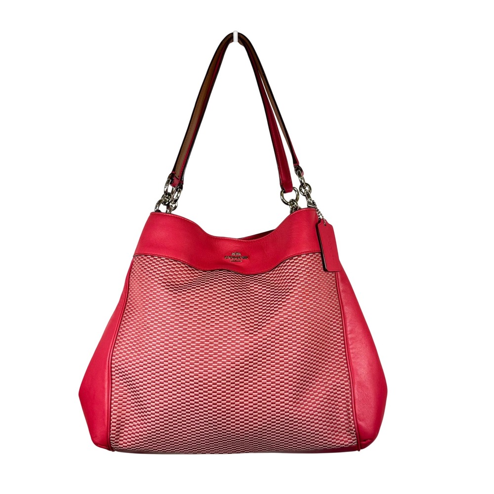 Coach Lexy Legacy Jacquard Hot Pink Leather Hobo Barbiecore Shoulder Bag F57540 - Picture 1 of 16